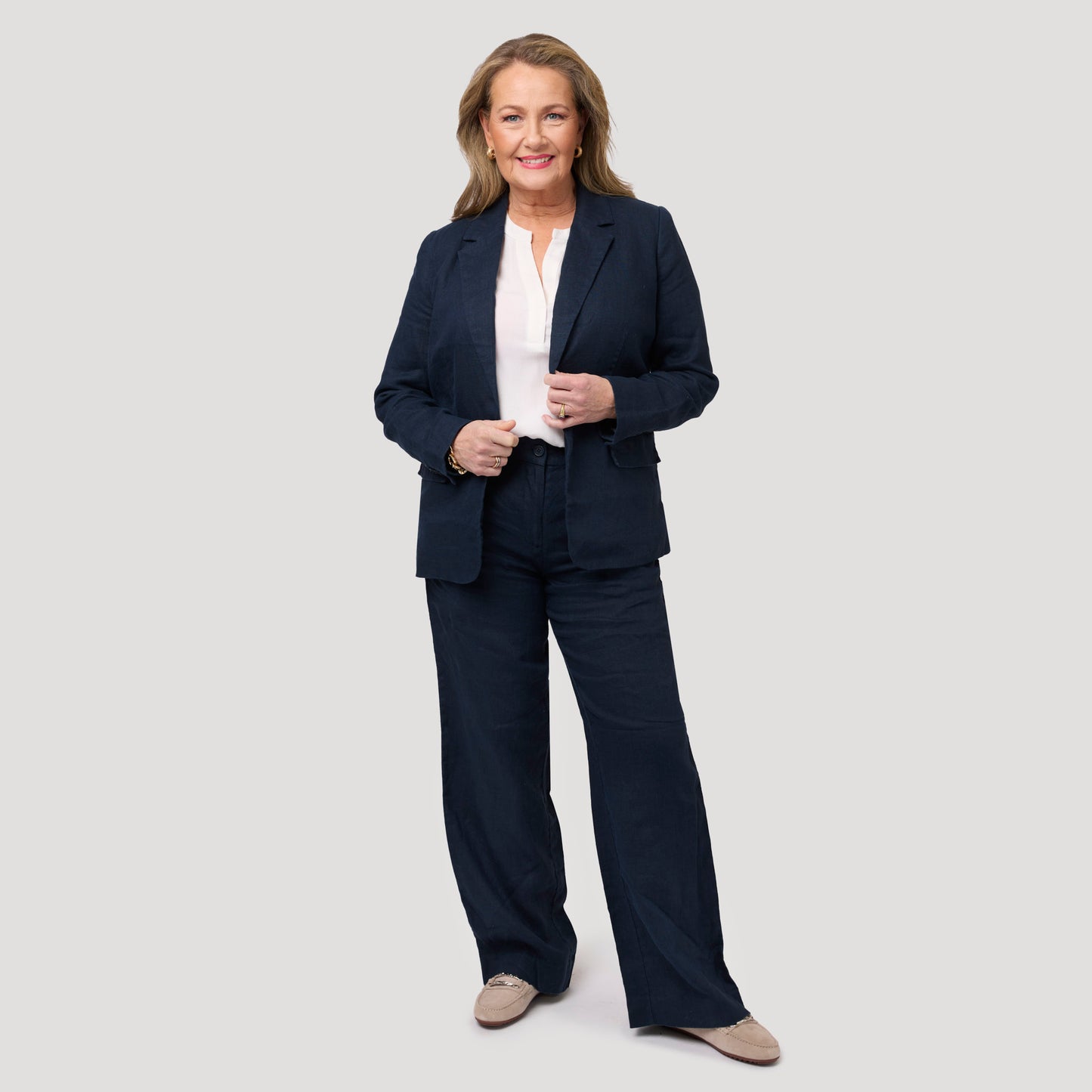 Emily linnebyxa rak med resår - Mörkblå