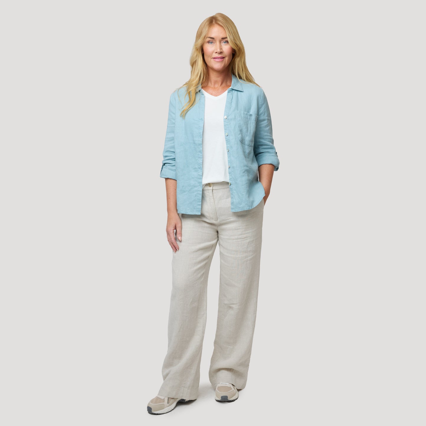 Emily pellavahousut suorat resorilla - beige