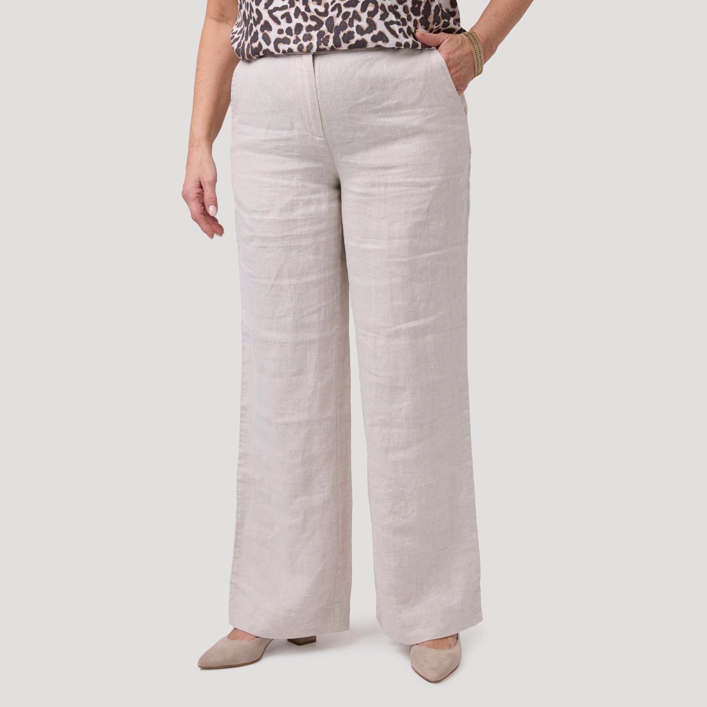 Emily pellavahousut suorat resorilla - beige
