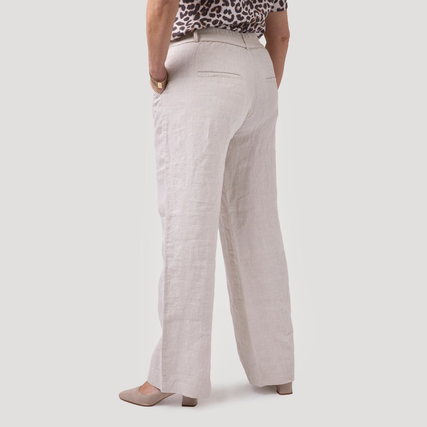 Emily pellavahousut suorat resorilla - beige