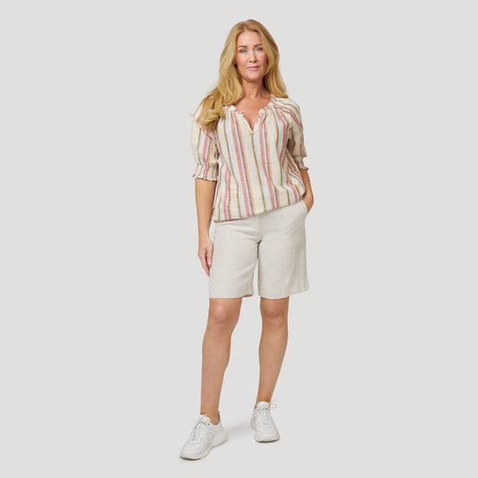 Randig linneblus med linneshorts