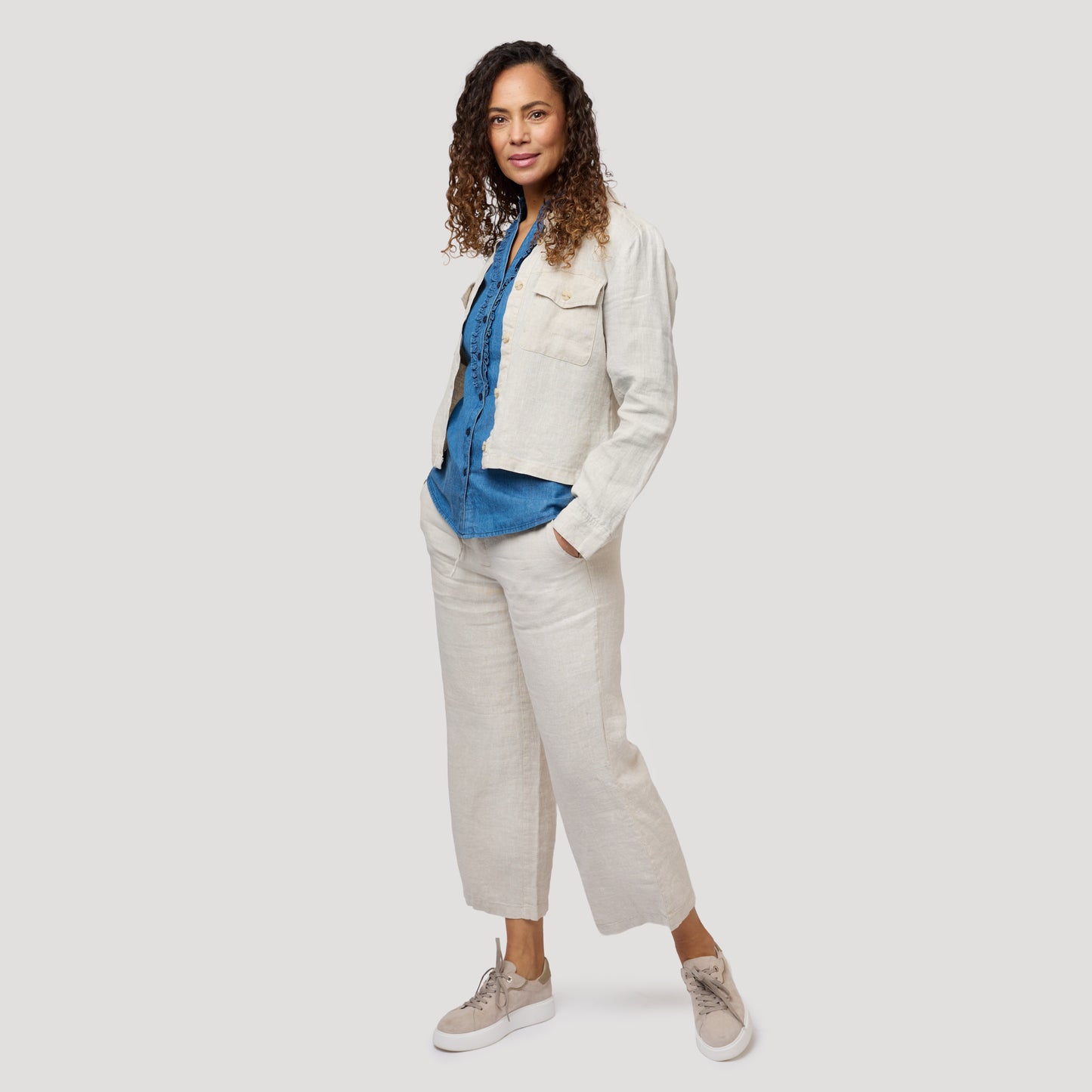 Emily pellavahousut nilkkapituiset - vaaleanbeige